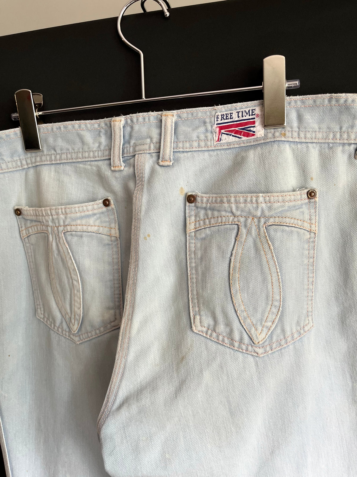 70s Washed Half Cross Pocket Bell Bottom Denim (32W)