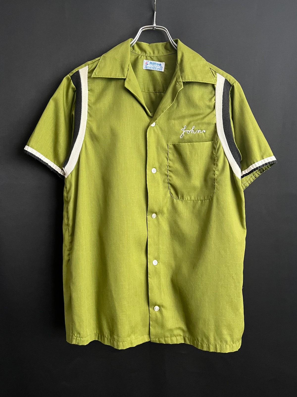 60s Avocado Camp Collar Chain-Stitched Bowling Shirt