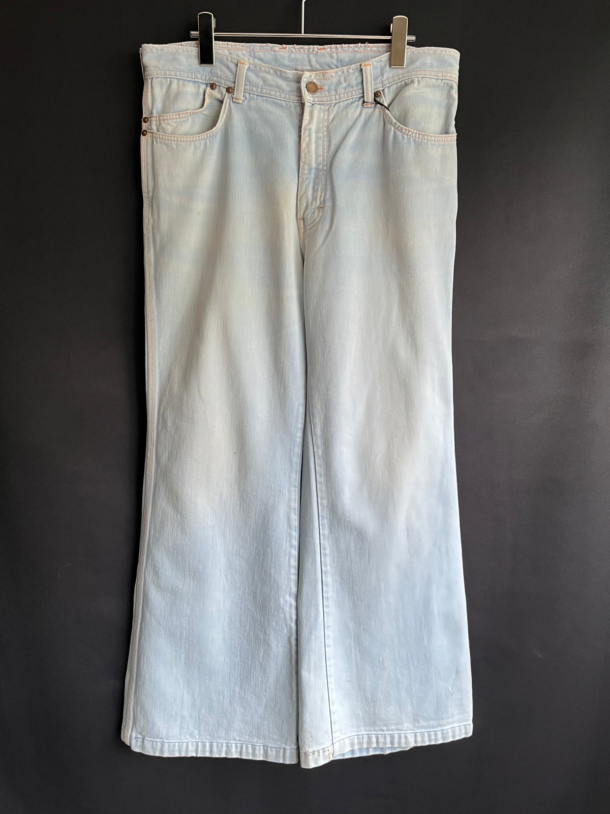 70s Washed Half Cross Pocket Bell Bottom Denim (32W)