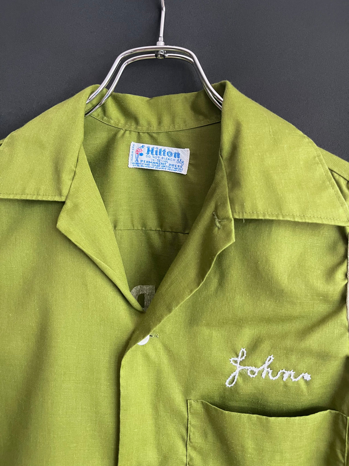 60s Avocado Camp Collar Chain-Stitched Bowling Shirt